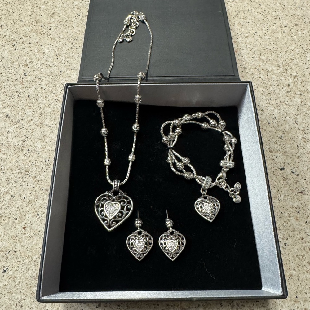 Elegant Silver Heart Jewelry Set- Brighton